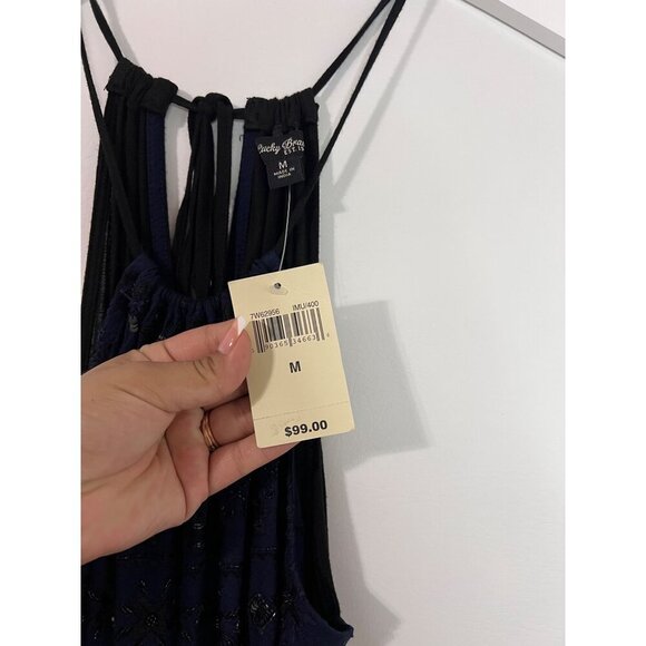 NWT Lucky Brand Blue/White Beaded Embellished Halter Blouse Top Size M - Picture 6 of 8